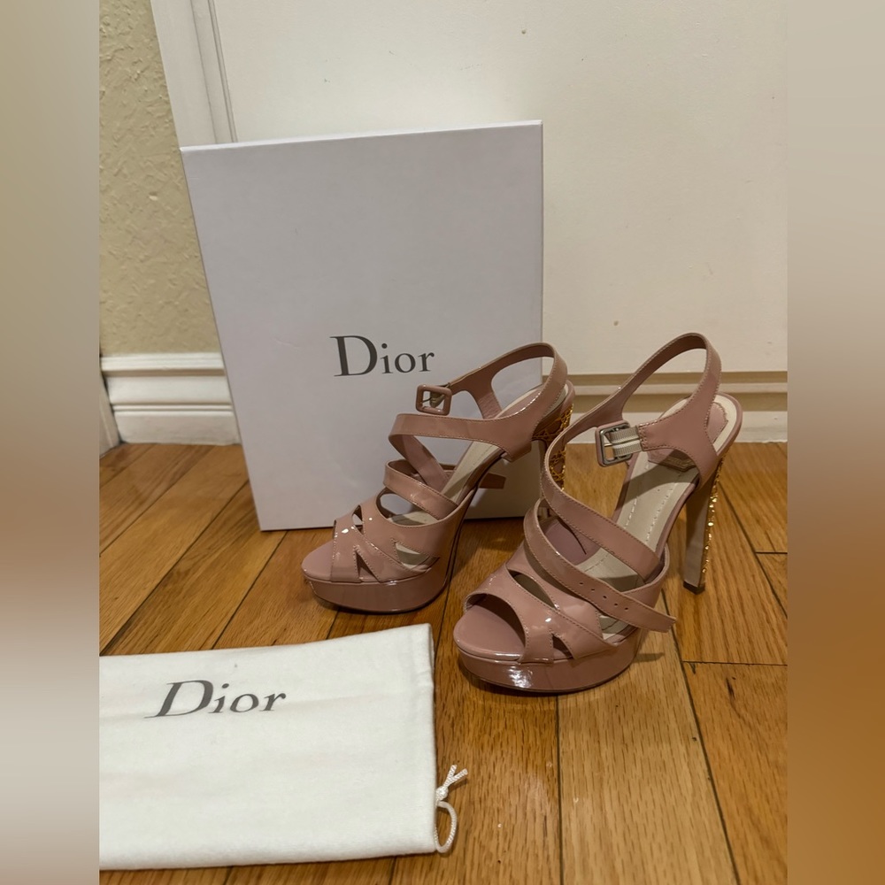 Dior metal cannage peep rosato colored heels size 38